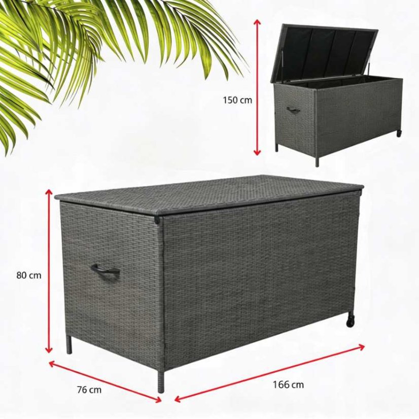 Šedý zahradní úložný box z technorattanu