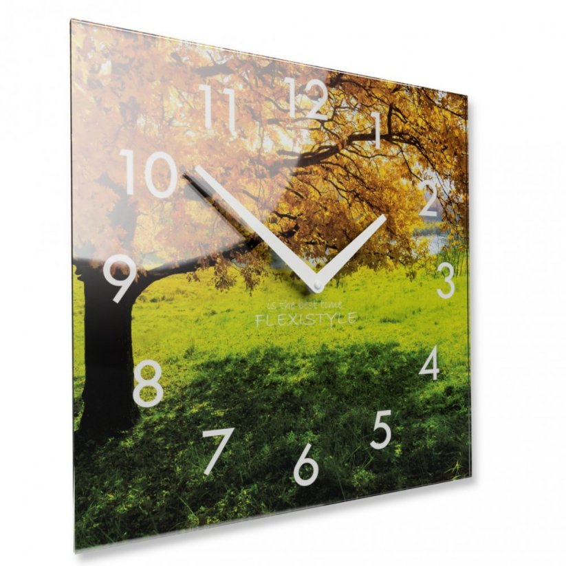Декоративен стъклен стенен часовник с есенен принт, 30 см