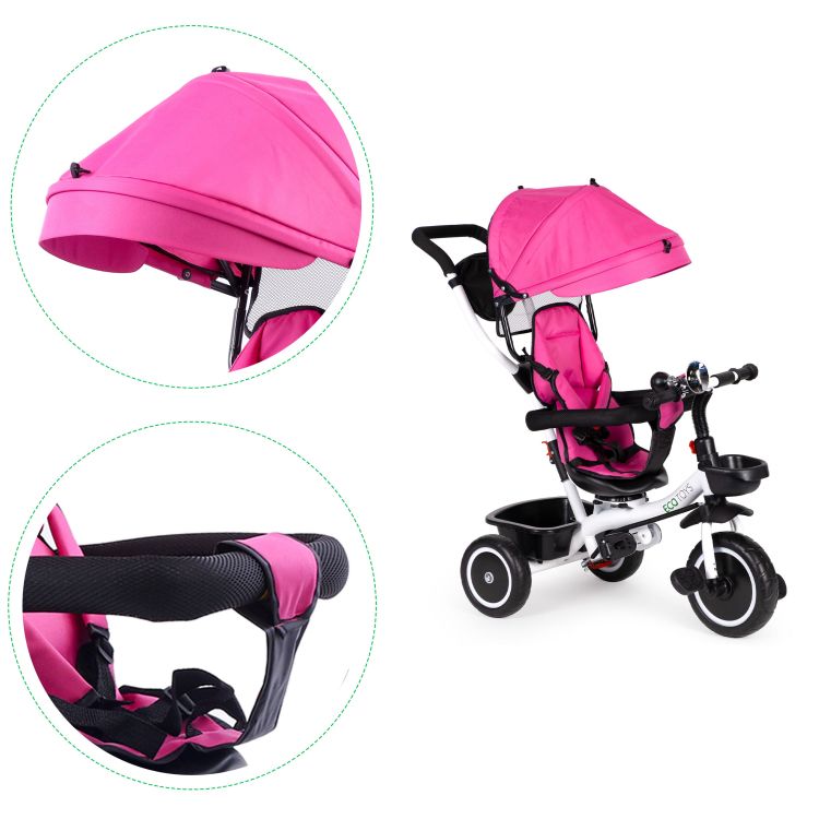 Dreirad, Kinderwagen in dunkelrosa ECOTOYS