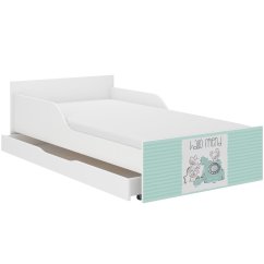 Biela detská posteľ s mentolovým motívom myšiek 160 x 80 cm