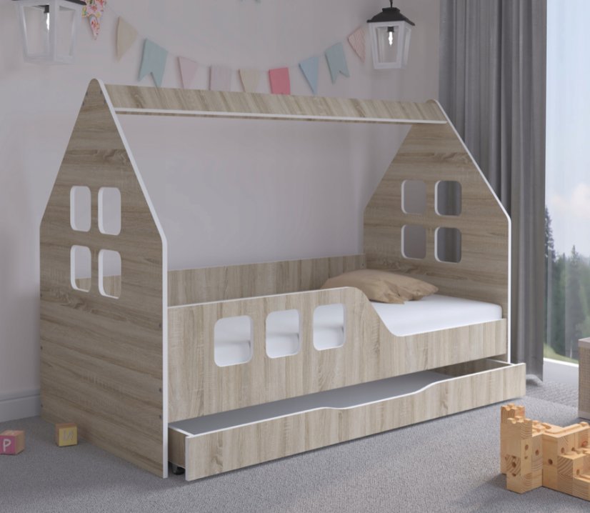 Gyerekágyház fiókkal 160 x 80 cm tölgyfa sonoma dekor balra