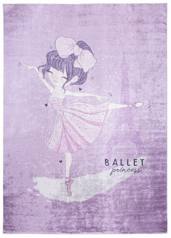 Covor violet pentru copii cu un motiv de balerină la Turnul Eiffel