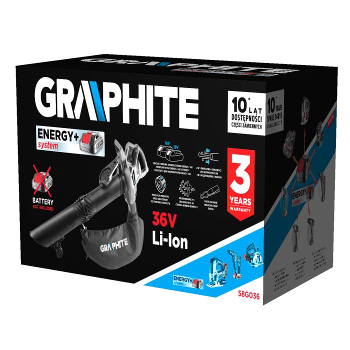 Zahradní vysavač Energy+ 36V Li-lon, 2v1, objem sáčku 35 l, bez baterie 58G036 GRAPHITE