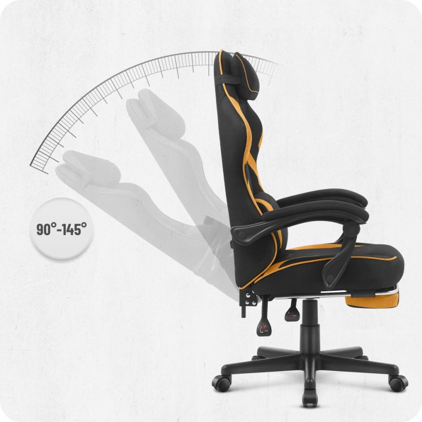 CABRO C502 gamerska stolica od tkanine s osloncem za noge, do 150 kg, crna i narančasta