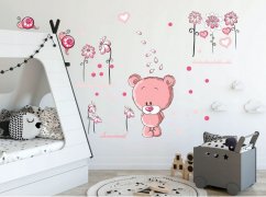 Adesivo da parete rosa di qualità con orsacchiotto pensieroso