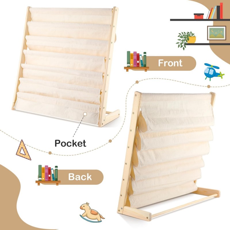 Detský regál na knihy s látkovými poličkami