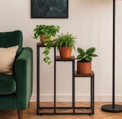 Portafiori a soppalco - Scaffale in metallo a 3 piani con ripiani in legno