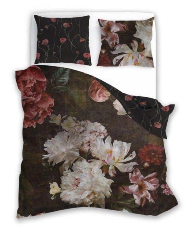 Ágynemű pamut szaténból - bazsarózsa sötét háttérrel