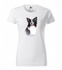 Tricou de damă din bumbac cu imprimeu la modă de câine border collie