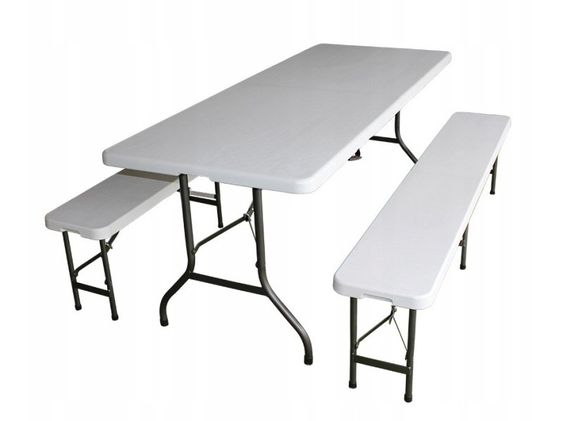 2 kusy cateringových skládacích laviček v bílé barvě 180 cm