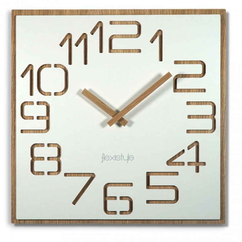 Stylové bílé nástěnné hodiny v kombinaci se dřevem 60 cm