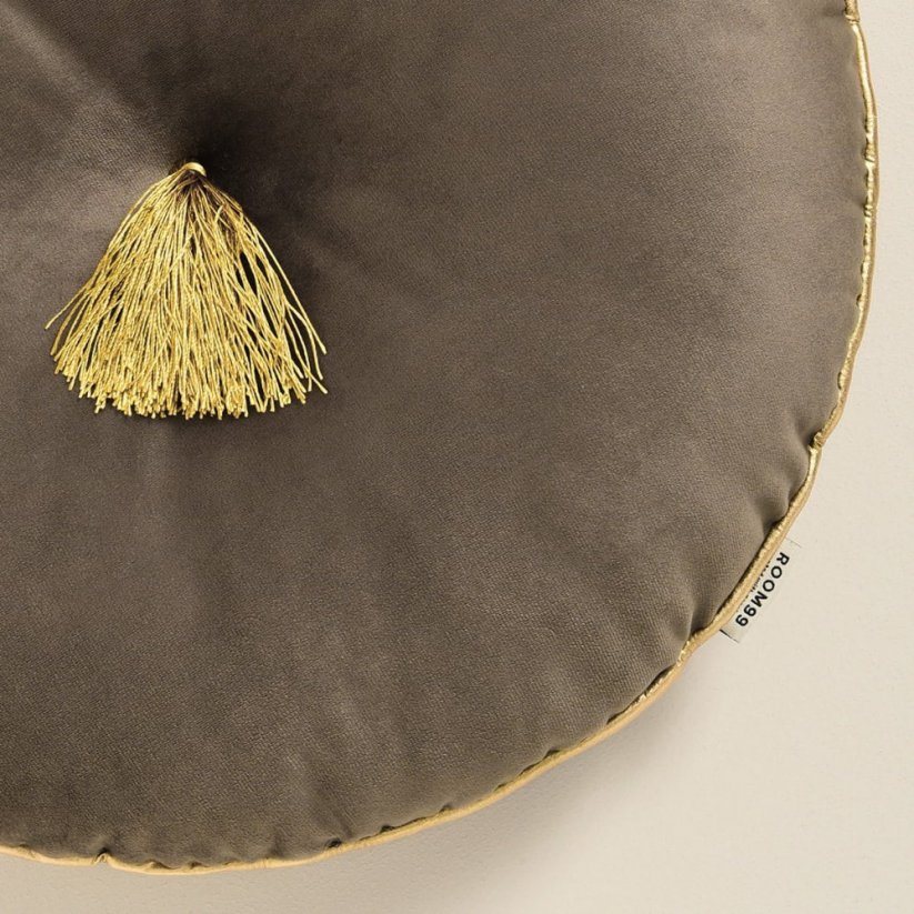 Елегантна кръгла декоративна възглавница от кафяв велур