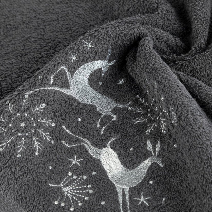 Bavlněný vánoční ručník šedý se soby