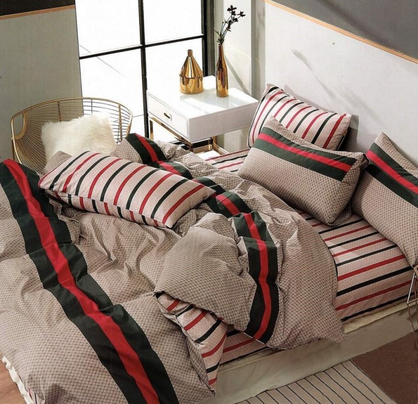 Modern bézs-vörös pamut ágynemű