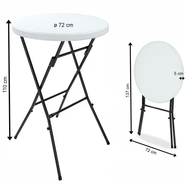 Zložljiva stoječa barska miza Ø72 cm - bela, višina 110 cm