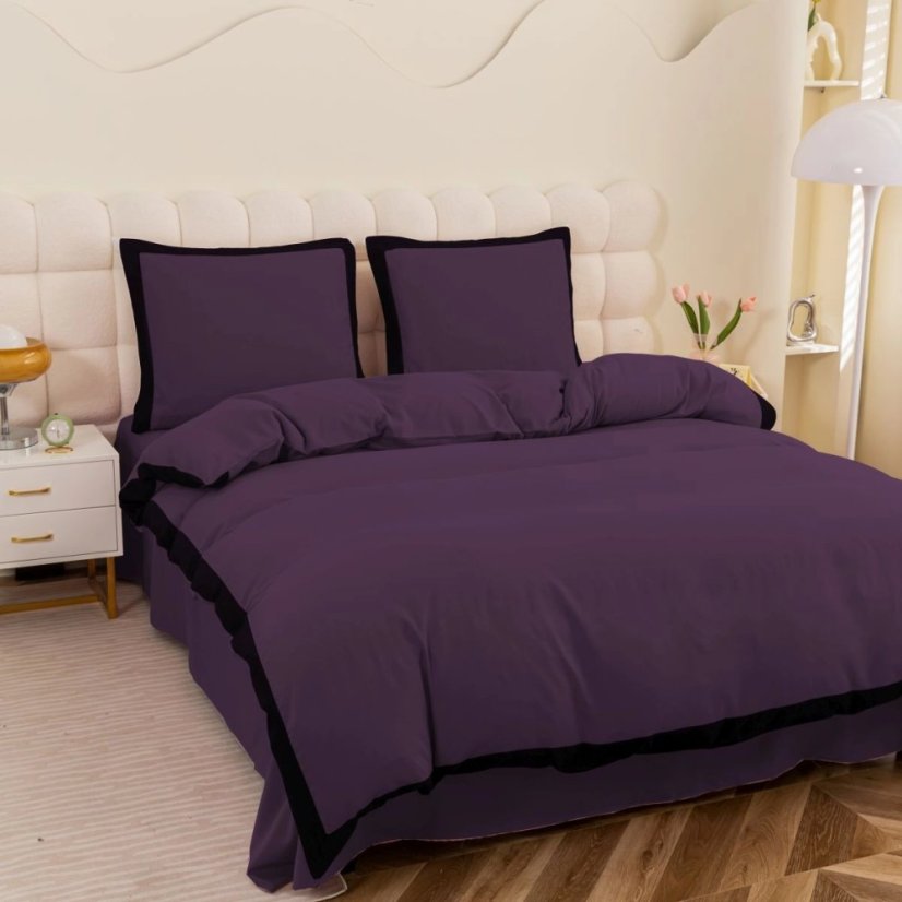 Posteľné obliečky zo syntetickej bavlny - fialové s čiernym lemom