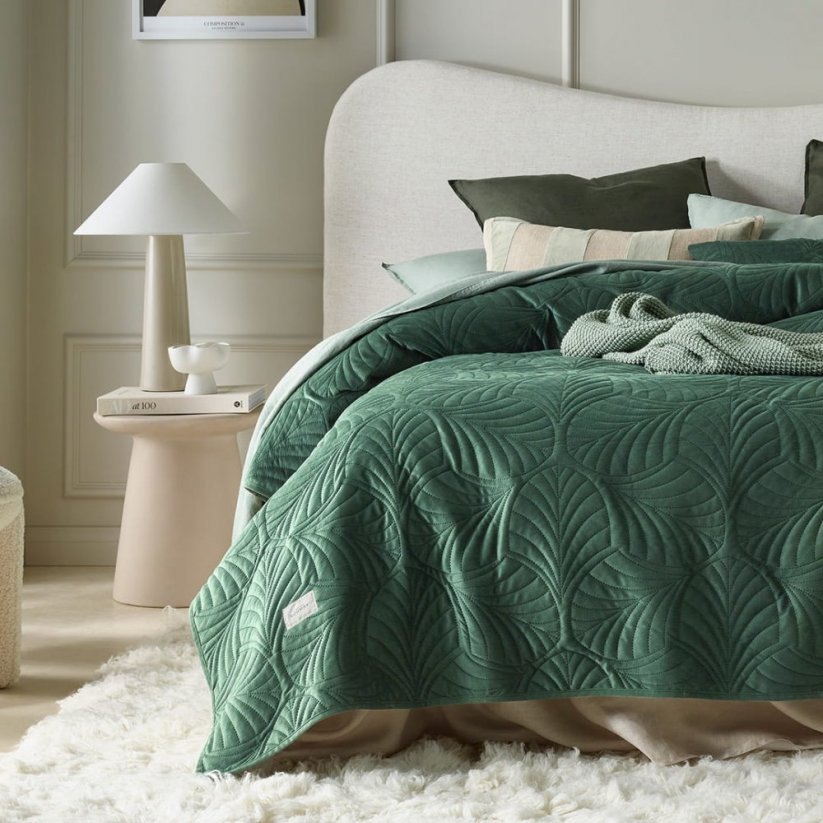 Cuvertură de pat din catifea verde Feel 240 x 260 cm