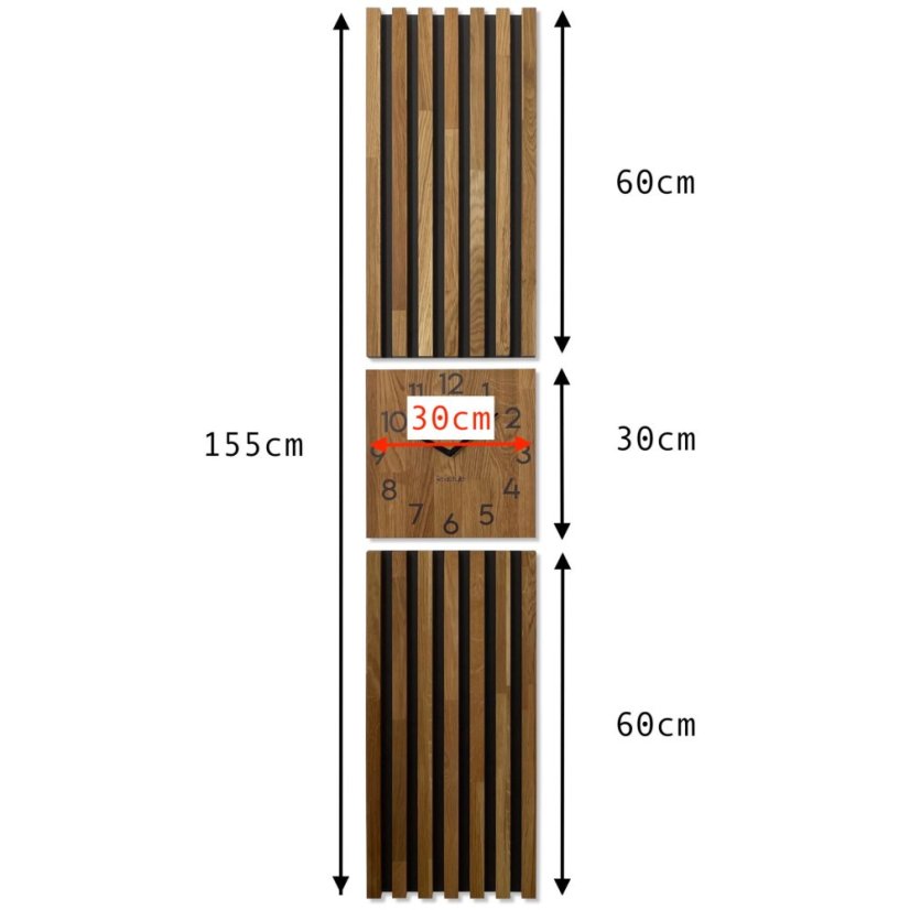 Eichenholz-Lattenuhr 155 x 30 cm