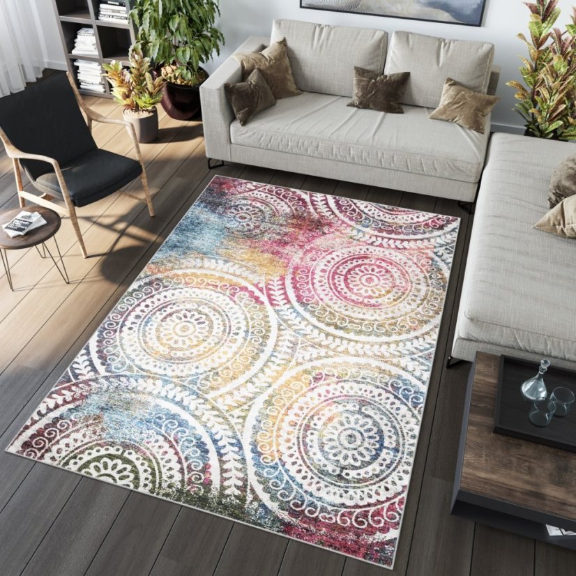 Trendiger bunter Teppich mit Mandala-Muster 