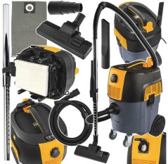 Priemyselný vysávač 1600 W bezvreckový 30 l s HEPA filtrom a zásuvkou na náradie Powermat PM-OD-1600T-PRO