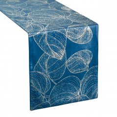 Față de masă centrală din catifea cu imprimare lucioasă de frunze albastre
