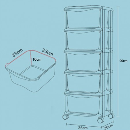 Modrý regál na hračky s 5 zásuvkami