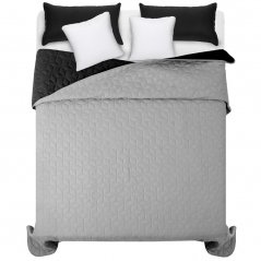Crno-sivi prekrivač za bračni krevet s elegantnim prošivanjem 200 x 220 cm