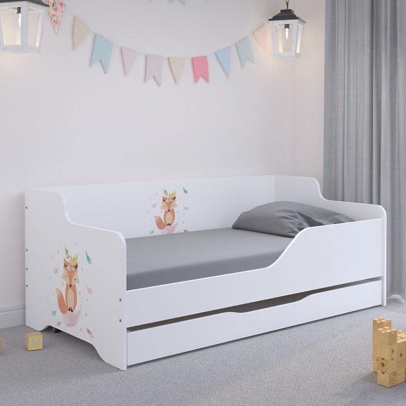 LILU Fehér gyerekágy háttámlával 160 x 80 cm - Cuki róka
