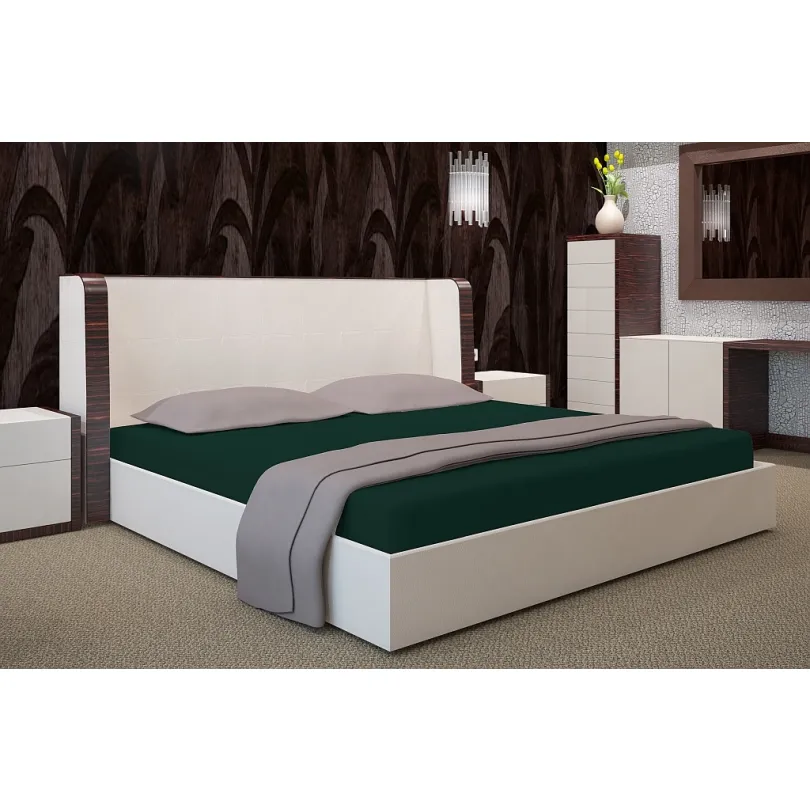 Pamut lepedő rugalmas JERSEY - sötétzöld