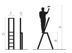 Stahlleiter mit 3 Stufen und einem Gewicht von 125 kg