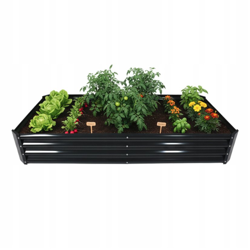 Strat înălțat dreptunghiular din metal, culoare antracit 180 x 90 x 30 cm