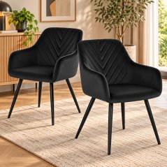 Set de 2 scaune de sufragerie tapițate, cu cotiere – catifea neagră