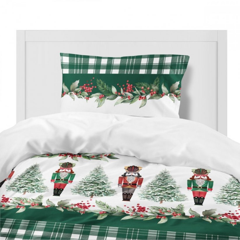 Vianočné posteľné obliečky zelené s Luskáčikom