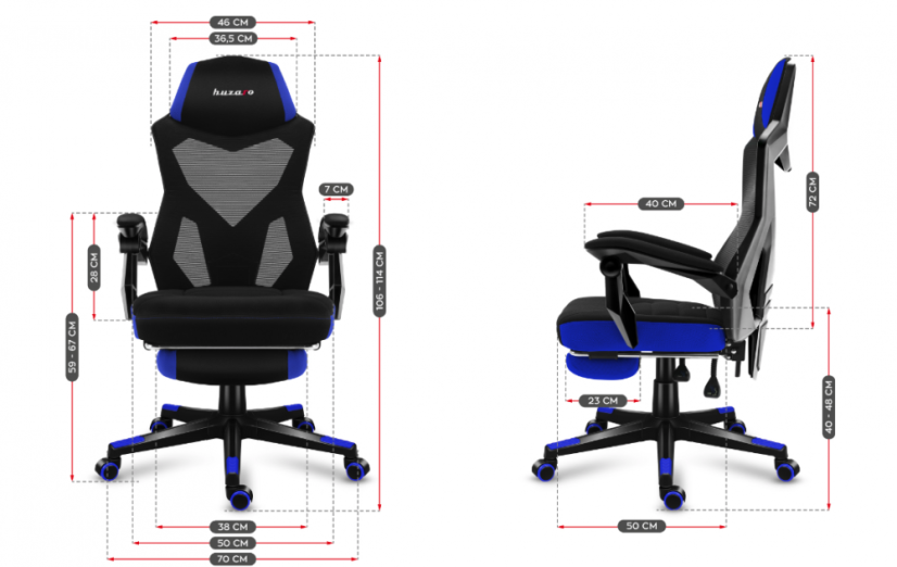 Ergonomické herní modré křeslo s opěrkou nohou COMBAT 3.0