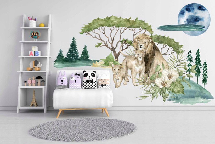 Autocolant de perete cu familia leului - Mărimea: 100 x 200 cm