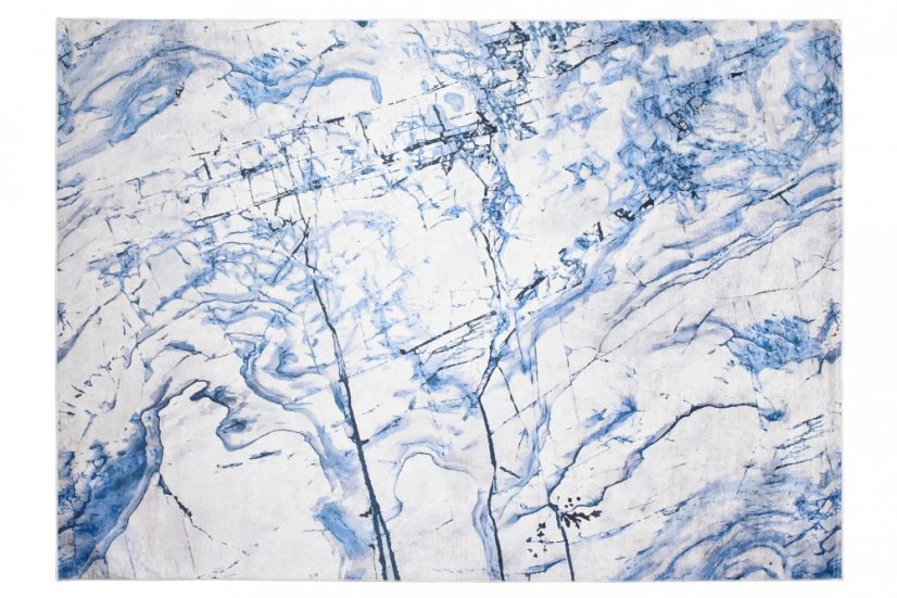 Semplice tappeto bianco e blu con motivo astratto