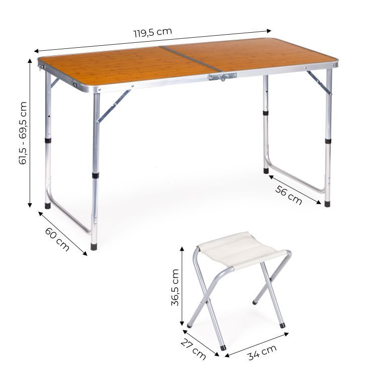 Tavolo pieghevole per catering 119,5x60 cm in legno con 4 sedie