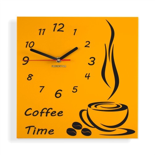 Oranžové hodiny na stěnu Coffee Time