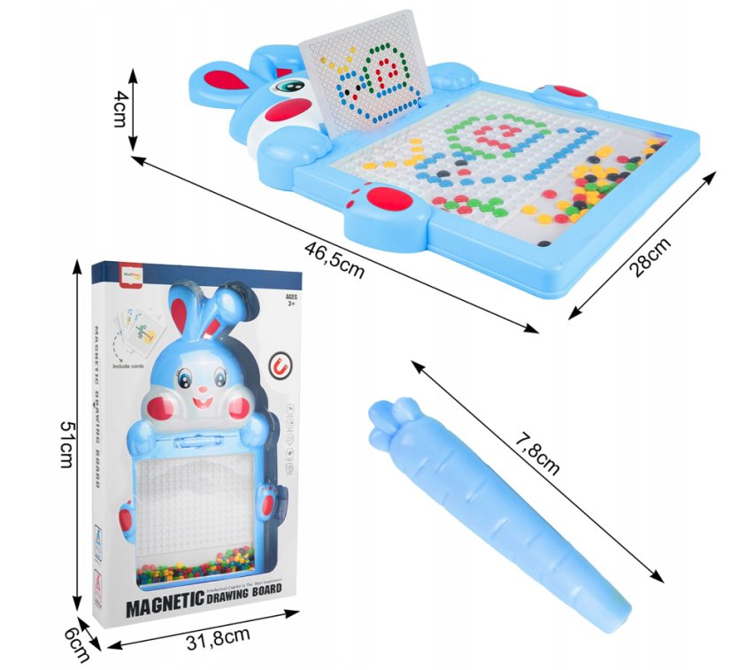 Oktató mágneses tábla gyerekeknek gyöngyökkel és sablonokkal