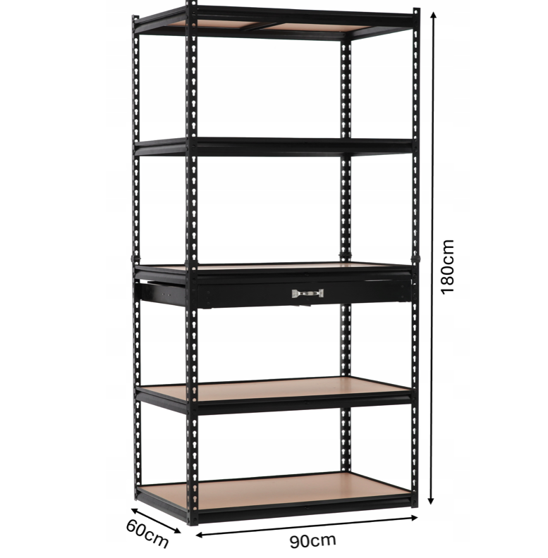 Kovový regál s 5 policemi a zásuvkou - 180 x 90 x 60 cm