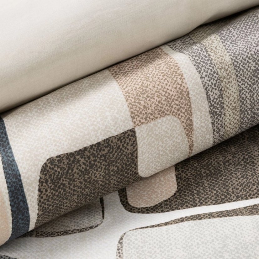 Posteľné obliečky z bavlneného saténu - béžové s geometrickým vzorom