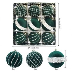 Súprava 9 zamatových vianočných gúľ v trendovej smaragdovej farbe