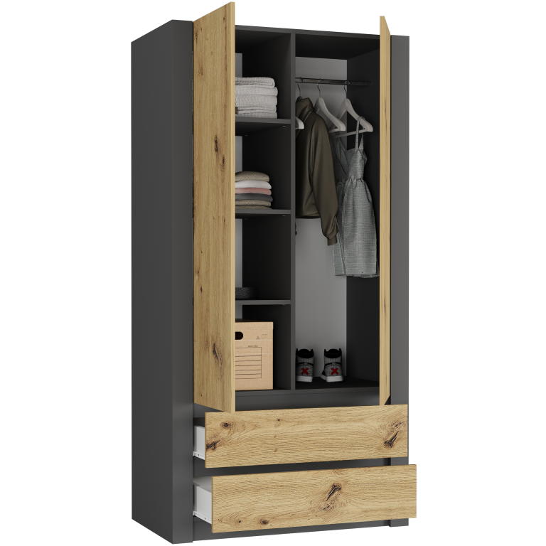 Modern kétajtós gardróbszekrény MODERN B20 180 x 90 x 55 cm - különböző színváltozatokban.