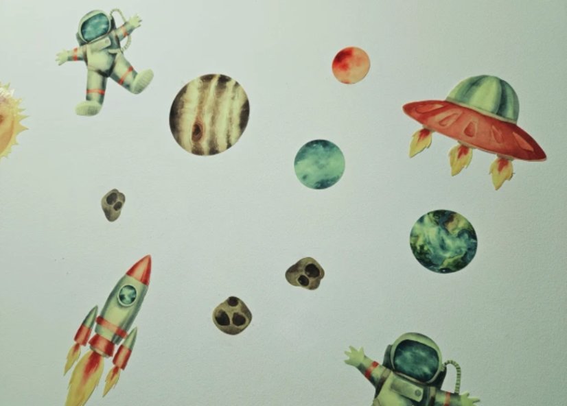 Kouzelné světelné samolepky pro děti - astronaut, planeta a raketa