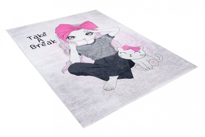 Detský koberec do dievčenskej izby so slečnou s kávou