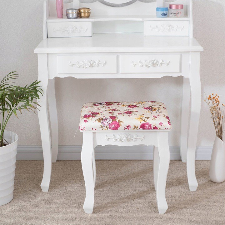 Kozmetický stolík so zásuvkami a otočným zrkadlom