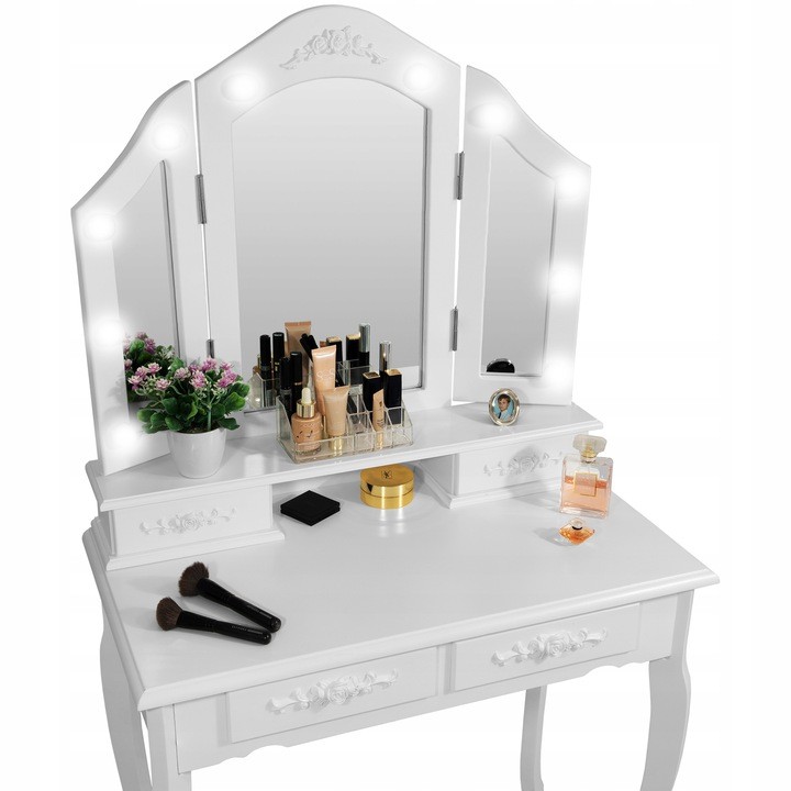 Moderný toaletný stolík s LED osvetlením v bielej farbe