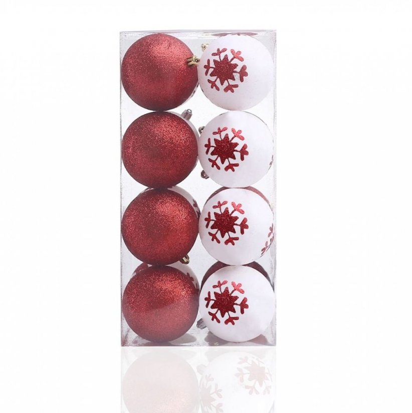 Червено-бял комплект пластмасови коледни топки 16 бр.