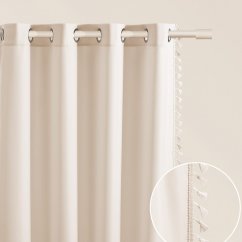 Svetlo smetanova zavesa LARA na srebrnih krogih s čopki 140 x 260 cm
