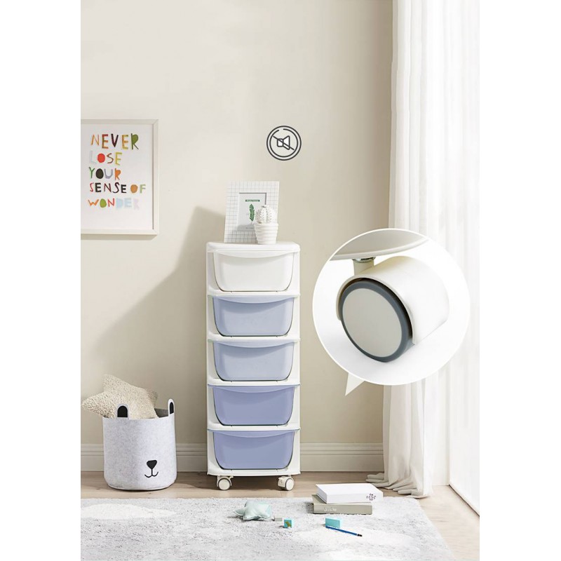 Modrý regál na hračky s 5 zásuvkami